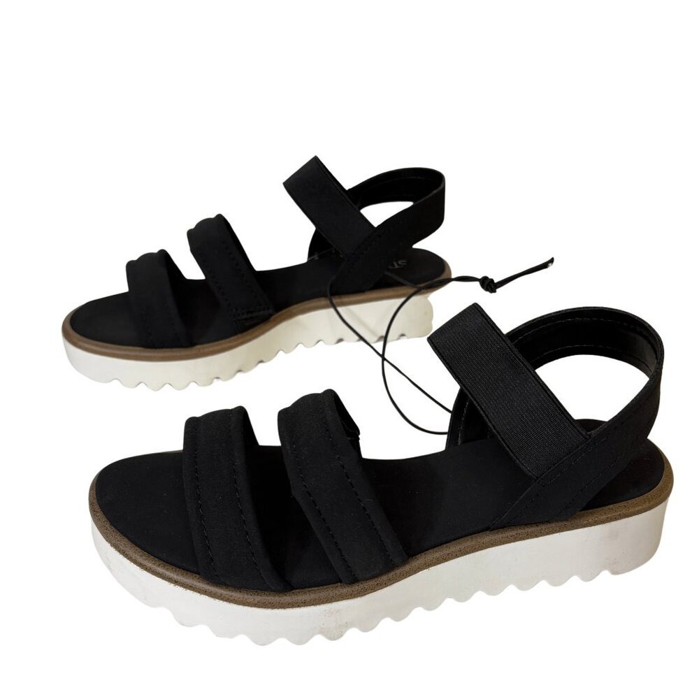 STYLUS Yoko Womens Chunky Platform Strappy Sandal‎ Shoes Size 8 Black Open Toe